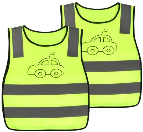 HoaaiGo 2 Stück Warnweste (3-10 Jahre) Kinder Sicherheitsweste 360 Grad Reflektierende Atmungsaktive Kinderwarnweste für Straßenverkehr Schutz für Jungs Mädchen Neongelb - Auto