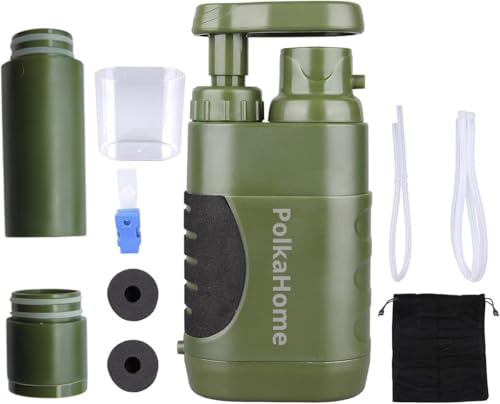 PolkaHome® Wasserfilter Survival – Outdoor Wasserfilter 10000L – Tragbares Wasseraufbereitungsgerät für Camping & Notfall – inkl. Ersatzfilter