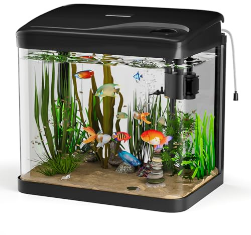 Vankarr 15L Aquarium Set Nano Fischtank Aquarium Mit LED-Leuchten & Filtersystem kleines Aquariums Komplettset Schwarz
