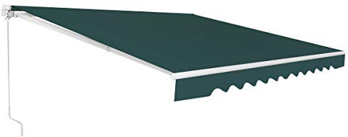 RELAX4LIFE Einziehbare Markise, Gelenkarmmarkise mit Handkurbel, Sonnenmarkise Winkel Längeinstellung(5-35°), Markise mit Wasserdichter Beschichtung, Balkonmarkise Sonnenschutz (3,6 x 3 m, Grün)