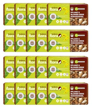 KOKOSFLORA 180L Kokoserde Ziegel 20 x 650g - Natürlich &Torffrei kokosfasern für Pflanzen Ideal für Innen und Außen - Topfpflanzen, Zimmerpflanzen, Balkonkästen, Gartenbeete.