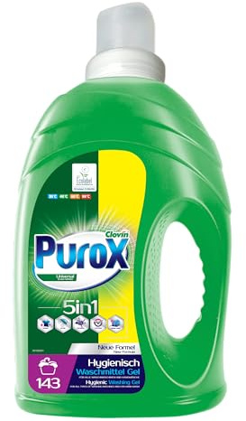 PUROX UNIVERSAL Konzentrat Gel 143 Waschladungen 4,3 l – Universelles Gel für Alle Textilien, Effektiv Gegen Verschmutzungen, Löst Sich Vollständig Auf, Umweltfreundlich, Kalkschutz