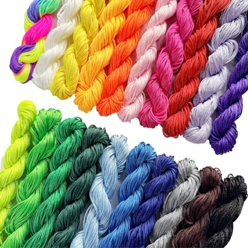 WWYSSZ 20 Stücke 1mm Seide Nylonschnur Geflochtene Chinesische Knotenschnur Nylonfaden Makramee Garn Armband Gewinde, für Halskette, Perlen, Handwerk DIY, 25M Jede Farbe