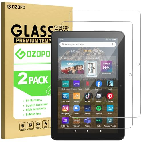 GOZOPO Schutzfolie für Fire HD 8 (10. Gen/ 12. Gen)/ HD 8 Plus/ 8 Kids | HD 8 Kids Pro Tablet Panzer Schutz Glas HD Kratzfest Displayschutzfolie