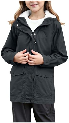 Regenjacke Mädchen Gefüttert Fleecejacke Wasserdicht Softshelljacke Kinder Mode Winterjacke Kapuze Langarm übergangsjacke Reißverschluss (DE/NL/SE/PL, Alter, 11 Jahre, 12 Jahre, Regular, Schwarz)