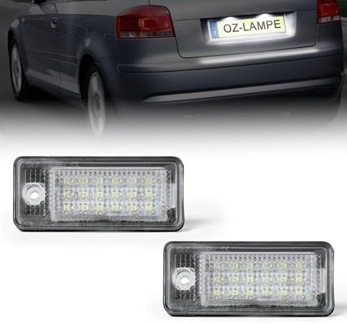 OZ-LAMPE LED Kennzeichenbeleuchtung für Q7 B5 A8 S3 A6 C6 A3 8P A4 S4 A5 8F S8 RS4 RS6, Kennzeichen mit CAN-Bus, Nummernschildbeleuchtung LED 2 Stücke 18 * 2835SMD
