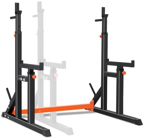ISE Squat Rack Hantelständer, Langhantelständer, verstellbare Langhantelablage mit 7 Höhen- und Breiteverstellbar Power Rack, Multi-Funktionales Kniebeugenständer, Max. bis 200 kg Belastbar
