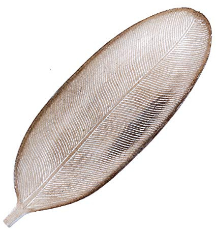 Flanacom Premium Dekoschale aus Holz - Holz-Schale mit Verzierungen - Wohnaccessoires - Robustes Deko-Tablett - Obst-Schale - Moderne Deko für Wohnzimmer - ca. 40 x 13 cm - Blatt Beige