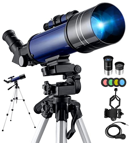 Bebang Teleskop für Astronomie, tragbares 70-mm-Refraktor-Teleskop für Anfänger und Kinder, mit verstellbarem Stativ, Fotoauslöser, 4 Mondfilter, Handy-Adapterhalterung und Rucksack