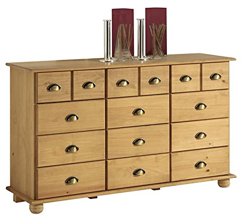 IDIMEX Schubladenschrank Colmar, Gebeizt - Apothekerkommode mit Muschelgriffen aus Metall, 12 Schubladen für Stauraum, Sideboard im Landhausstil, Kiefer Massivholz