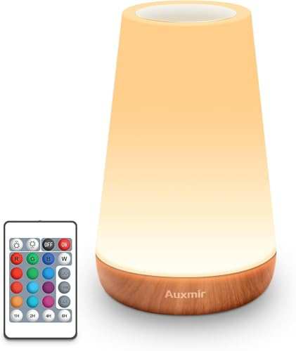 Auxmir Nachttischlampe 5 Modi RGB Farbwechsel, Nachtlicht Kinder USB Aufladbar Fernbedienung, LED Lampe Tischlampe Kabellos Touch Dimmbar mit Timing Funktion, Stilllicht Baby für Deko Schlafzimmer