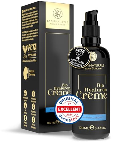 Kapua Naturals Bio Hyaluron Gesichtscreme 100ml – hochdosiert mit Arganöl, Aloe Vera & Kokosöl, 100% vegan & Bio, reichhaltige Tages- & Nachtpflege, Anti-Falten Feuchtigkeitscreme, Pumpspender