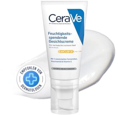 CeraVe Gesichtscreme mit LSF 30, Feuchtigkeitsspendende Creme mit Lichtschutzfaktor 30, Ohne Duftstoffe und Parabene, Bei normaler bis trockener Haut, 52 ml