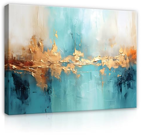 WallArena Leinwand Bilder 60x40 cm | Küche Abstrakt Kunst Gold Blau, Leinwandbilder, Bild auf leinwand, Format: 60x40 cm (BxH) - einteilig auf Canvas