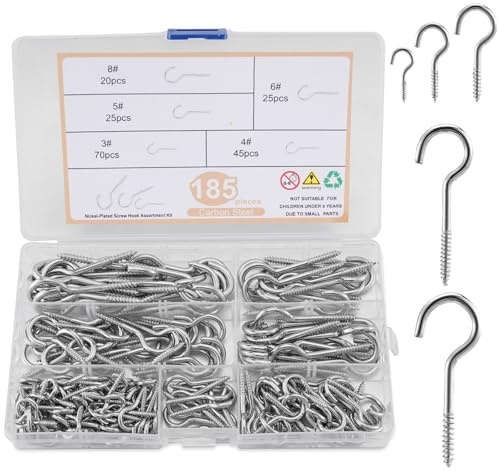 HonQiShiMY 185 Stk Schraubhaken, Deckenhaken, Ösenschrauben Schraubhaken für Holz,Ringschrauben, Haken zum Schrauben Metall zum Aufhängen, für Hängende Pflanzen Teetassen Schlüssel (185, Silber)