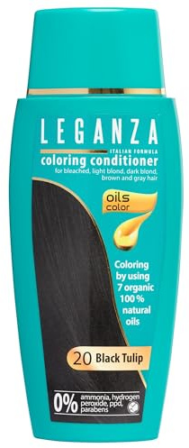 Leganza Natürliches Balsam Haarfärbemittel Farbe Schwarz Tulpe Nº 20 | Ammoniakfreies Haarfärbemittel | Angereichert mit 7 Natürlichen Ölen | 150 ml