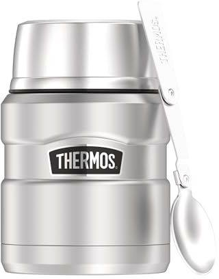 Thermos STAINLESS KING Thermobehälter 0,47 l, 9 h heiß, stainless steel | 14 h kalt, absolut dicht, Edelstahl-Isolierbehälter für Essen, mit Löffel, Lunchpot für Suppen & Mahlzeiten, silber matt
