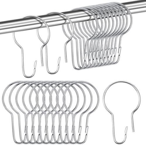 Caianwin 24 Stück Duschvorhang Haken Duschvorhang Ringe Edelstahl Gardinenringe für Duschvorhangstange Kleiderstange 70x40mm(Silber)