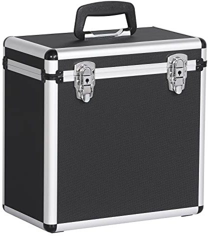 Yaheetech Plattenkoffer Schallplattenkoffer LP-Koffer, Tragbarer Abschließbarer Vinyl Koffer zur Aufbewahrung von 50 LP für DJ und Schallplatten