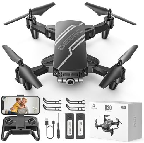 DEERC D20 Mini Drohne mit 1080P Kamera für Kinder & Anfänger, Schwarz, C0 | faltbarer RC Quadcopter mit FPV Live-Übertragung, Optischem Fluss, Gestensteuerung, Flugbahn, Headless-Modus, 3D-Flip