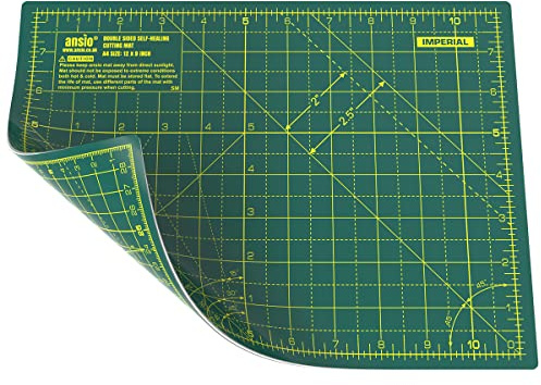 ANSIO Bastel-Schneidematte, selbstheilend, A4, doppelseitig, 5 Schichten – Quilten, Nähen, Sammelalben, Stoffe und Papierarbeiten – Imperial/Metrisch 11 Zoll x 8 Zoll / 29 cm x 21 cm – Grün/Grün
