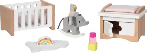 goki 51500 - Puppenmöbel Style, Babyzimmer - Kinderzimmerausstattung für das Puppenhaus, Puppenhauszubehör (12 teilig)