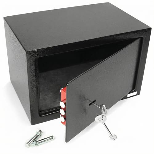 QWORK® Safe Tresor 31 x 20 x 20 cm mit Triple-Bit Schlüssel, Möbeltresor Hohe Sicherheit Stahlkonstruktion für Wertsachen