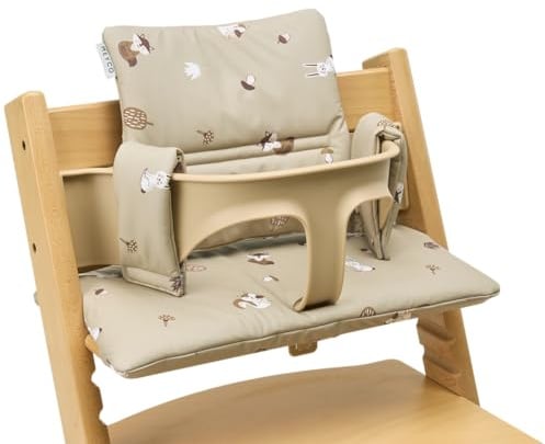 Meyco Baby Sitzverkleinerer Hochstuhl - BPA & PVC-frei - wasserfestes PU-Sitzkissen - leicht zu reinigen - Sitzauflage für div. Marken wie Stokke, Hauck etc. - Forest Animals Sand