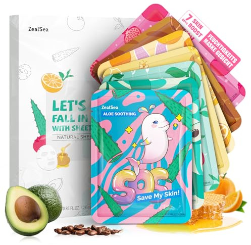 ZealSea Tuchmasken fürs Gesicht, Spa-Geschenk für Kinder, Mädchen & Frauen | 7-Tage-Self-Care-Set, intensive Feuchtigkeit & Glow, sanft zu jedem Hauttyp, Spaß für Teenie-Pyjamapartys & Geburtstage