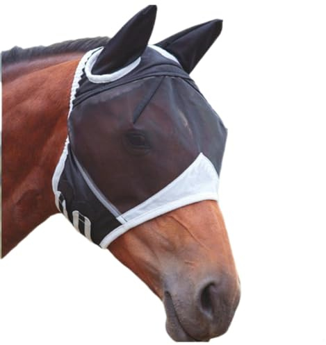 Vivi Bear Fliegenmaske für Pferde mit UV-Schutz & Ohrenschutz – Atmungsaktive Fliegenhaube aus Mesh, Insektenabwehr & Sommer-Kühlung Pferdezubehör [Schwarz S]