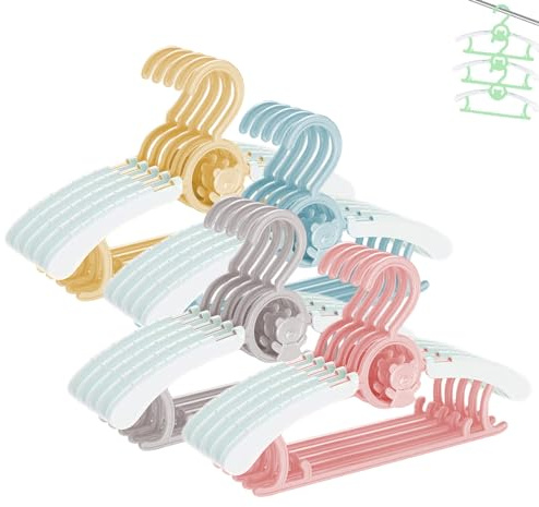 HGYZE Baby Mitwachsende kleiderbügel Kinder, Stapelbare Hanger + Haken + Hosenständer, rutschfest Babykleiderbügel Kinderkleiderbügel für Kinderbekleidung Garderobe, Platzsparend (Farbe) 20 Stück