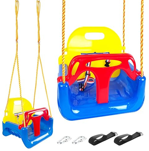 KINSPORY Kinderschaukel Babyschaukel 3 in 1 Babysitz verstellbar Mitwachsend Schaukelsitz Gartenschaukel für Kinder Indoor Outdoor (Dunkelblau)