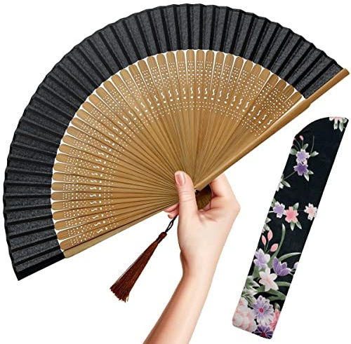 OMyTea Faltbarer Handfächer für Frauen,Faltbarer chinesischer japanischer Vintage-Bambusseide Fächer,für Hot Flash, Kirche, Dekoration, EDM, Musikfestival, Tanz, Performance, Geschenk (Sexy Bambus)