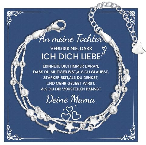 CheersLife Mutter Tochter Armband, Armband Silber 925 Damen Stern 3 Lagige Kette Armbänder Mutter Tochter Geschenke von Mama Papa Geburtstagsgeschenk für Töchter Mädchen Weihnachten Kreative Geschenke