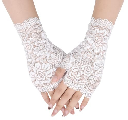 TeeYee Handschuhe Damen Elegant Damen Spitze Fingerlose Mesh | Spitzen Handschuhe,Spitzenhandschuhe,für Hochzeit,Braut,Knigge