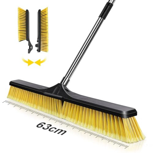Masthome Besen mit Stiel Draußen, 63cm Große Strassenbesen, Industriebesen mit Harten Borsten, Kehrbesen mit Verstellbarem Griff, Broom für Garten, Wege, Hof, Terrasse, Lagerhalle und Garage