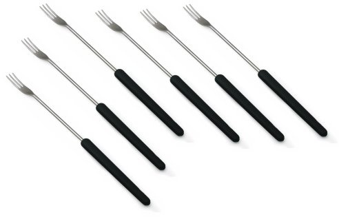 Swissmar F79203 Käse-Fondue Gabeln Set 6-teiliges, Edelstahl, Schwarz, 27cm, Hitzebeständiger Griff, Geschenkset