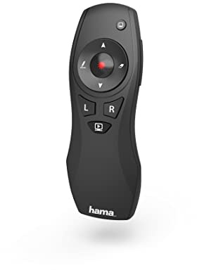 Hama Wireless Presenter roter Laserpointer, Air Maus, digitaler Stift | Fernbedienung Powerpoint Präsentation 15m Reichweite 2,4 GHz mit Lautstärkeregelung, Full-Screen, Black-Screen, mit Batterien