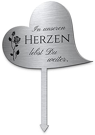 CHRISCK design Herz Grabstecker Grabschmuck aus Edelstahl mit Namen oder Spruch - Wir Vermissen Dich Wetterfest für Urnengrab - Persönliche Grabdeko Individuell Gestalten (Personalisierbar)