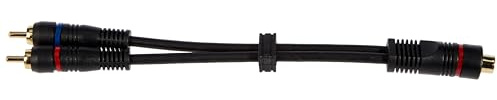 Goobay 50375 2x Cinch Stecker auf 1x Cinch Kupplung, Audio Y Adapterkabel, OFC, zweifach geschirmt, schwarz, 0,2m
