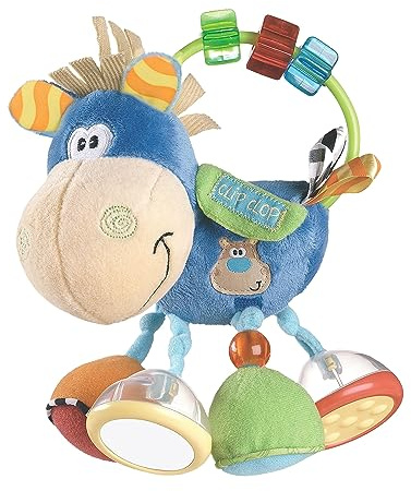 Playgro 101145 Plüschrassel Pferd, Lernspielzeug, Ab 3 Monaten, BPA-frei, Playgro Toy Box Pferd Klipp Klapp, Blau/Bunt, 40016, Größe: 15 x 6 x 20 cm