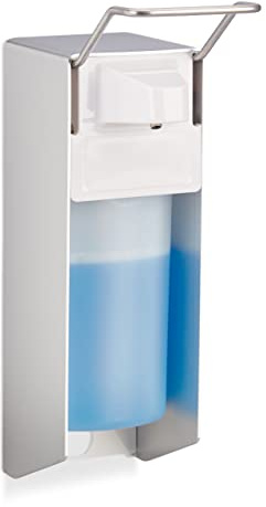Relaxdays Eurospender 500 ml, Seifenspender Wandmontage, Desinfektionsmittelspender, Bügel-Mechanik, weiß