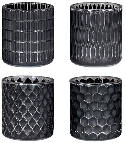 levandeo 4er Set Teelichthalter Schwarz Glas Windlicht Tischdeko Kerzenhalter Kerzen Deko Wohndeko Kerzenglas