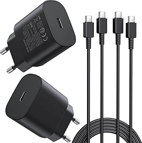 2er-Pack 25W Ladegerät USB C, Schnellladegerät PD 3.0 Ladestecker mit Schnellladekabel 1.8m Netzteil für Samsung Galaxy S24/S23/S22/S21 Ultra/S21+/S20/Note20/S10/S9, Handy Ladegeräte