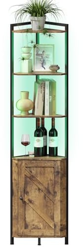 Lifewit Weinschrank Eckschrank 5 Ebenen mit LED Licht, Vintage Barschrank mit verstellbare Einlegeboden, Eckregal mit Stauraum für Bar, Küche, Wohnzimmer, Esszimmer, Rustikales Braun