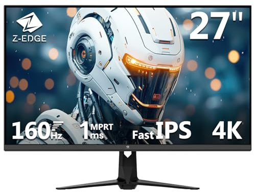 Z-Edge 27 Zoll 4K Gaming Monitor 160Hz 1ms UHD Monitor 3840x2160 Fast IPS Panel, 450cd/m² Helligkeit, 1,07 Milliarden Farben, HDR10, FreeSync, HDMI 2.1 & DisplayPort 1.4, VESA Kompatibel, Schwarz