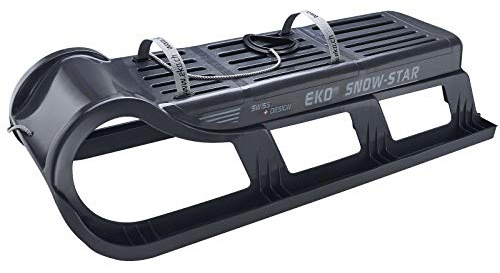 EKO® Snow-Star 100 Schlitten anthrazit – Lenkbarer Kunststoffschlitten mit Edelstahlkufen, 100 cm, für 2 Personen, bis 100 kg, kältebeständig bis −50 °C
