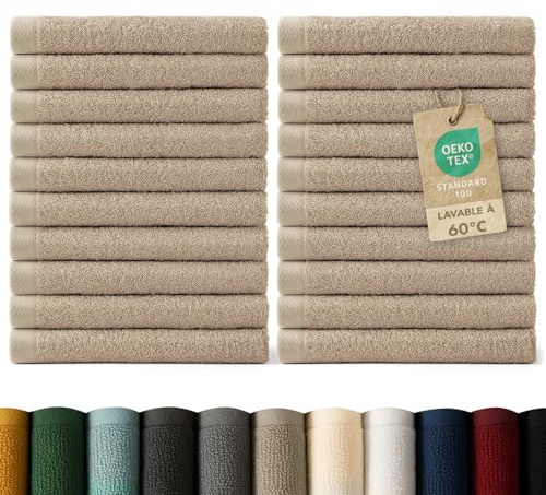 Blumtal Premium Frottier Gästehandtücher Set 24 teilig 100% Baumwolle - Oeko-TEX zertifiziertes Gästehandtuch 24x (30x30 cm) - saugstarkes Gästetücher Set waschbar °60 - Handtücher Beige/Taupe