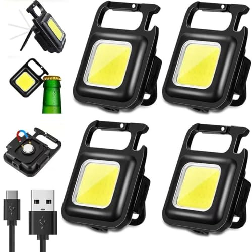 Miavogo Mini Taschenlampen Schlüsselanhänger, 4 Stück, Extrem Helle LED Taschenlampe 1000 Lumen, Kleine Starke Taschenlampe USB Aufladbar, Arbeitsleuchte mit Magnet, Inspektionsleuchten