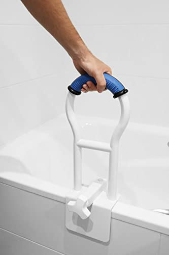 KMINA - Einstiegshilfe Badewanne Senioren, Haltegriffe Bad, Haltegriff Weiß, Ein und Ausstiegshilfe Blau (≥9 cm)